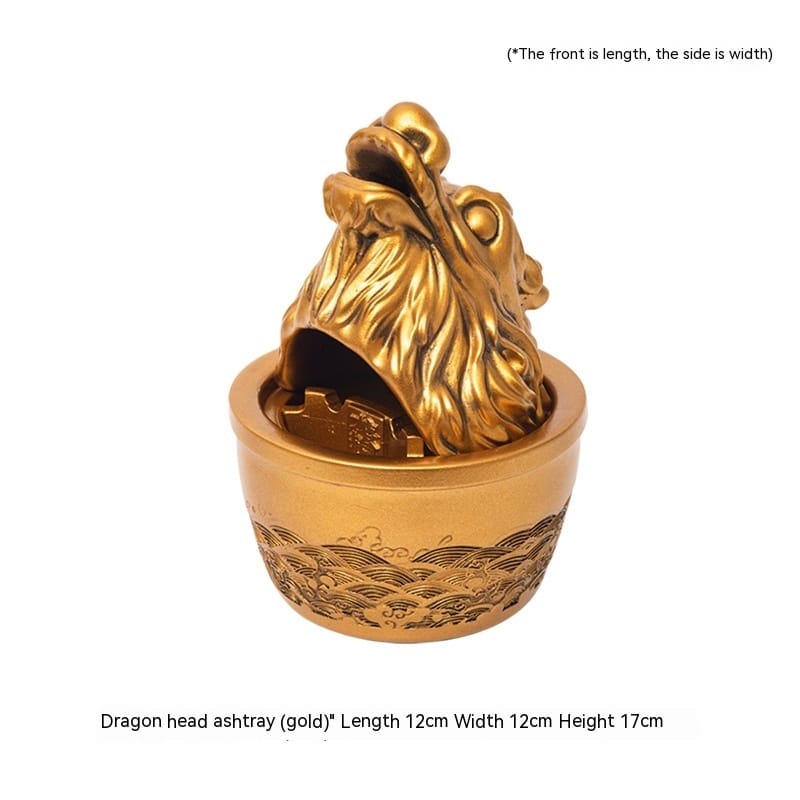 Dragon Resin Ashtray With Lid Golden Resin