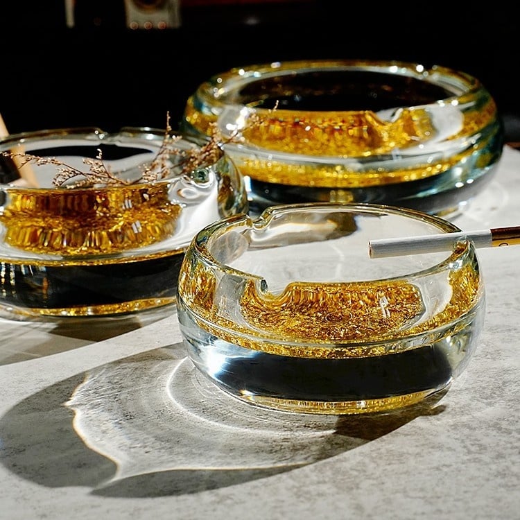 Glass Ashtrays With Gold Flakes Bottom