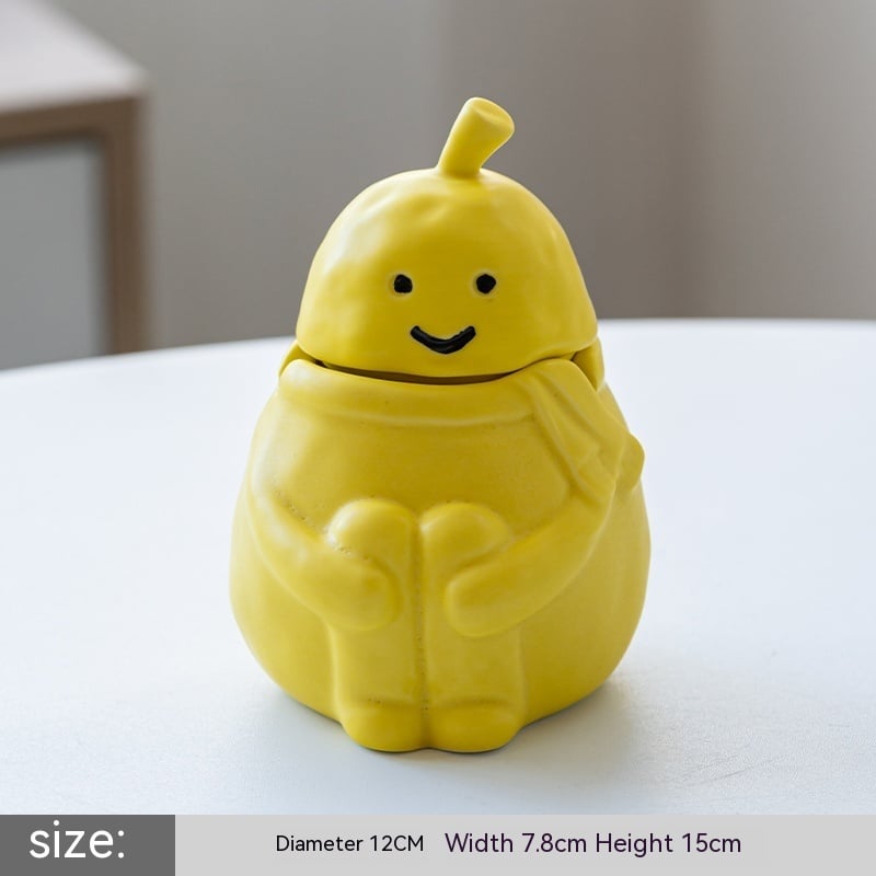 Lid Ashtray Funny Pear Ceramic Yellow