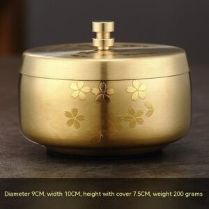 Metal Ashtray With Lid - Stainless Steel - Flowers Covered