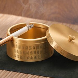 Metal Ashtray With Lid - Brass Metal