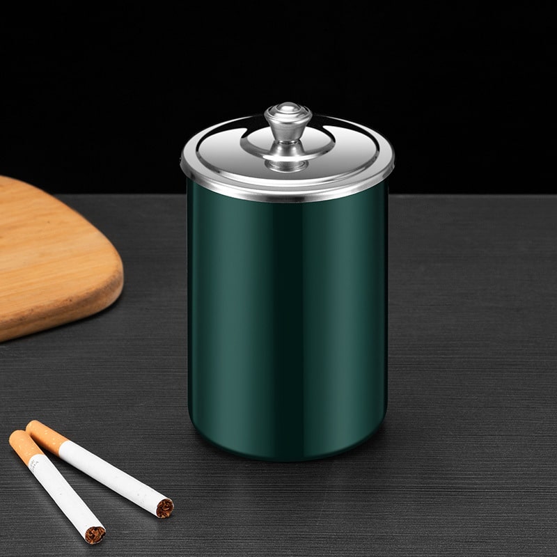 Metal Car Ashtray With Lid Smokeless Green