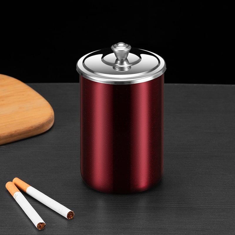 Metal Car Ashtray With Lid Smokeless Red