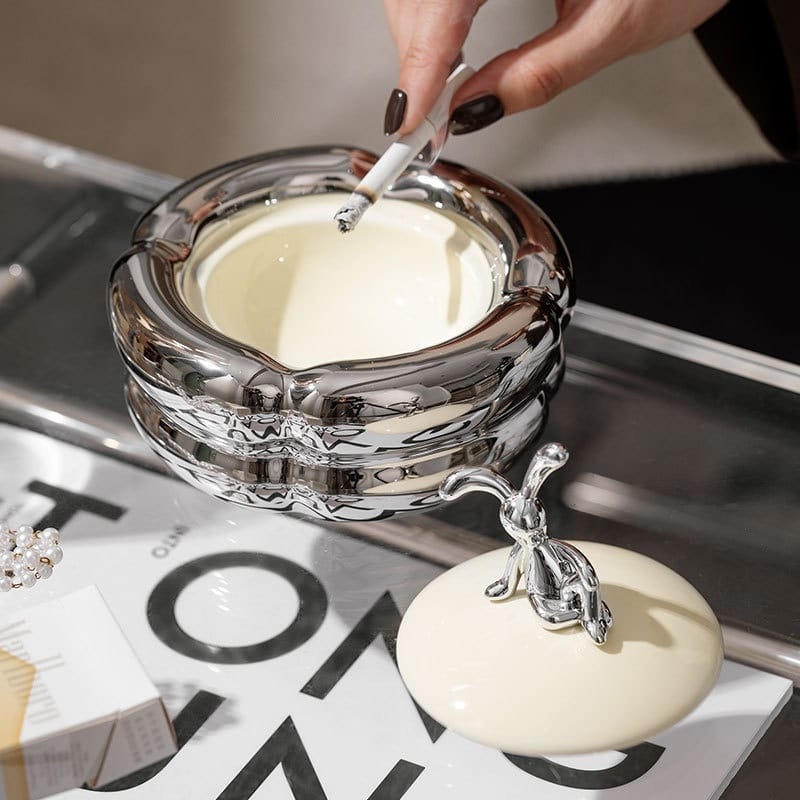 Modern Ceramic Ashtray Cute With Rabbit On Lid