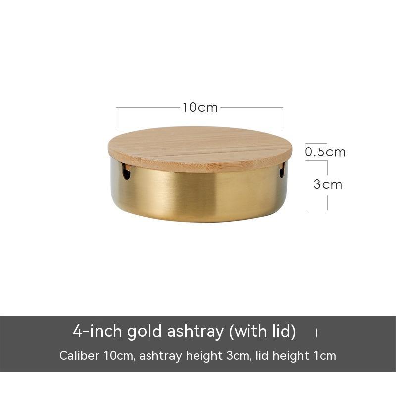 Outdoor Ashtray With Wooden Lid Golden Stainless Steel
