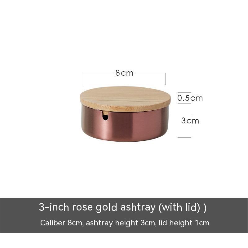 Outdoor Ashtray With Wooden Lid Rose Golden Stainless Steel