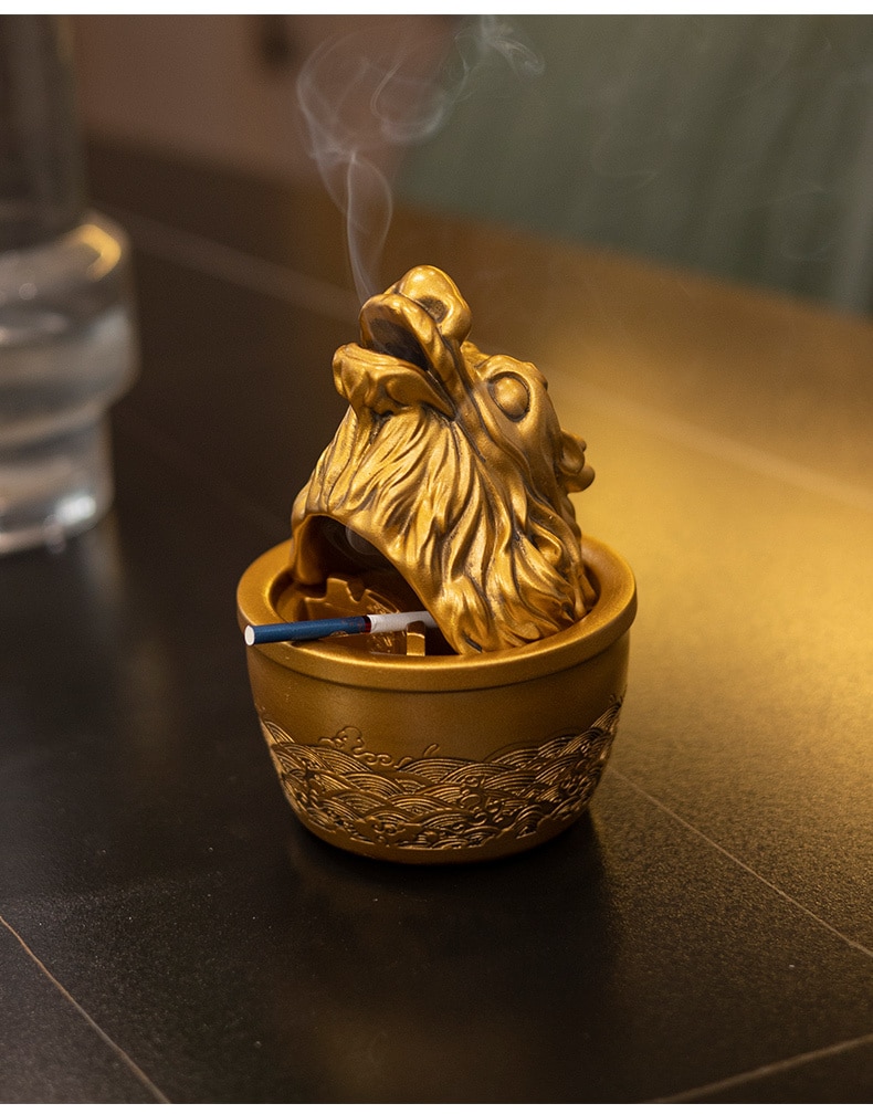 Resin Ashtray With Lid Smoke Breathing Dragon Head Lid