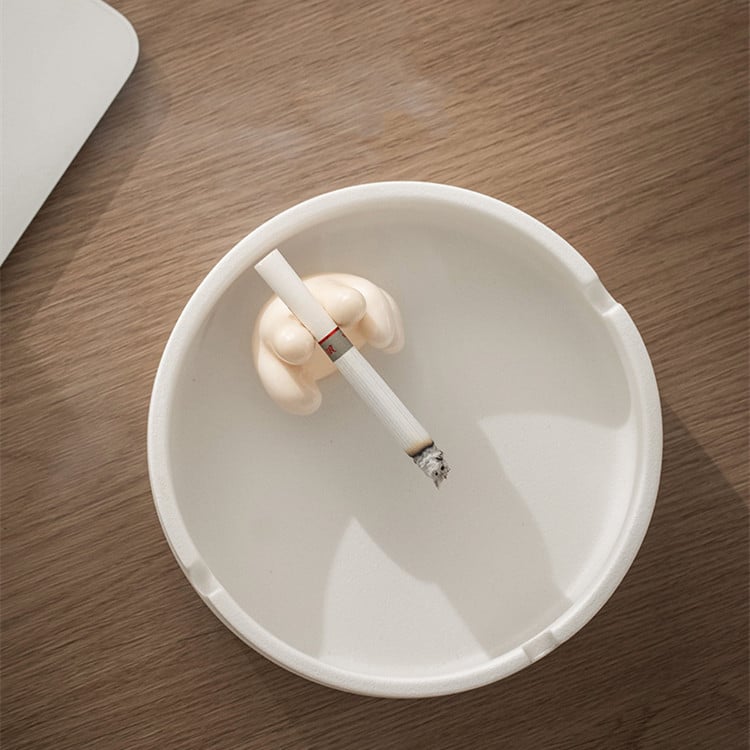 Victory Peace Sign Ashtray In White Photographed From Top