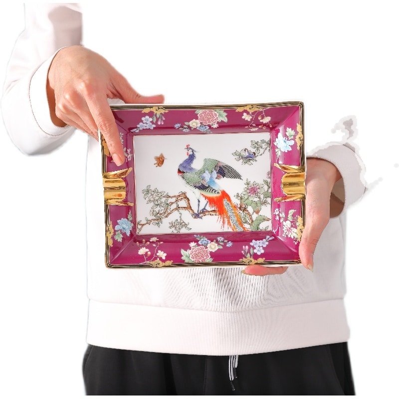 Xxl Cigar Ashtray Ceramic With Red Painting