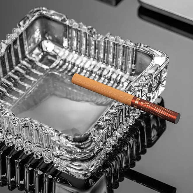 elegant glass ashtray transparent cigar cigarette large square